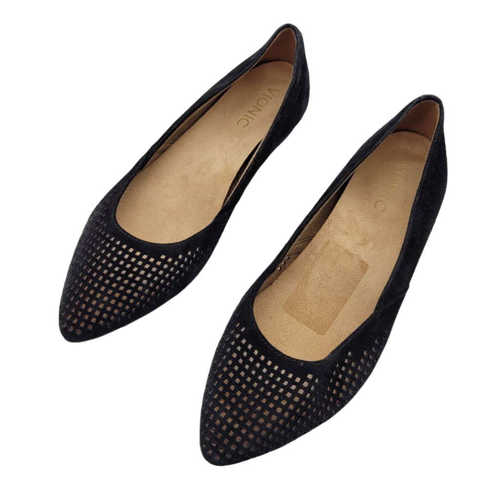 Vionic Black Flats with Perforated Design